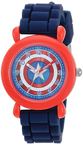 MARVEL Captain America Kids' WMA000234 Avenger Analog Display Analog Quartz Blue Watch
