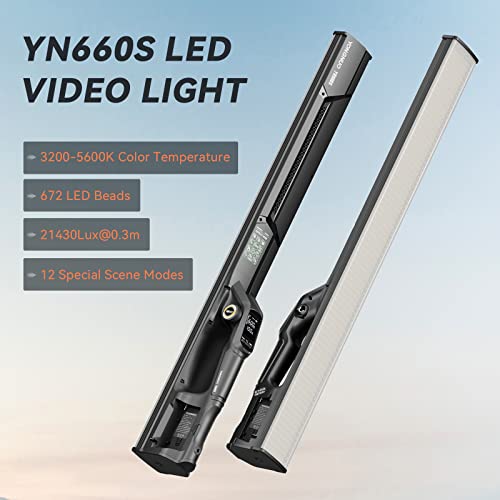 Image of YONGNUO YN660S Handheld LED Video Light Wand Stick 60W CRI95 Adjustable 3200-5600K, 21430Lux@0.3m, 12 Light Effects for YouTube Video Recording, Studio Shooting, Live Streaming