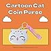 Cartoon Cat Coin Purse Keychain Black Cat Zip Coin Purse Key Rings Cute Kitten Mini Headphone Bag Teenage Wallet Keychain Fashion Zip PU Leather Coin Purse with Keychain for Women (White)