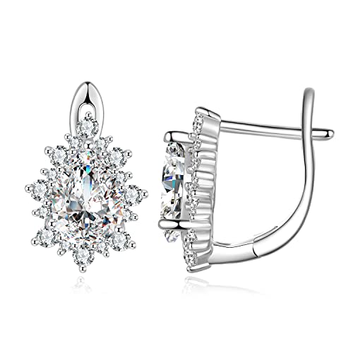 Boucles d'oreilles goutte d'eau HHRFCS, éclat platine et halo de zircone