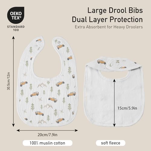 Image of Muslin Bibs for Baby Boy Girl, Adjustable Fit for Drooling and Teething | 6Pk, 100% Soft Cotton Surface & Multi-Layer Absorbent Core, Shrink-resistant & Fade-Proof, Gentle on Sensitive Newborn skin