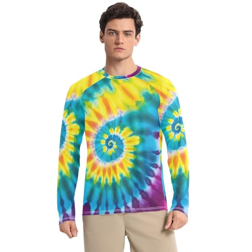 Mens UPF 50+ Sun Protection Mens Rash Guard Long Sleeve Rash Guard for Men Quick Dry Athletic Workout Tshirts, Colorful Swirl Tie Dye, XX-Large