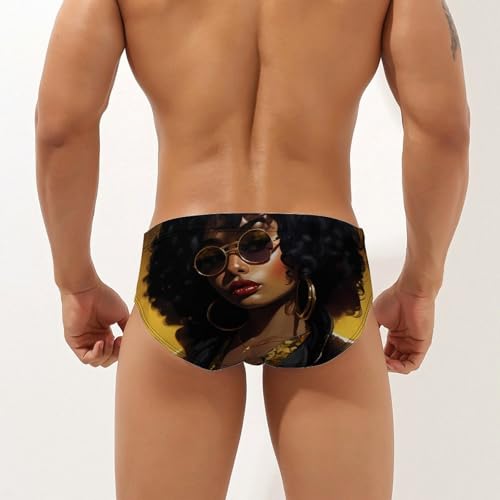 Black Girl Magic Afro Glasses Mens Swim Trunks Soft Stretch Brief Swimming Bikini Shorts Underwear Quick Dry Swimwear2