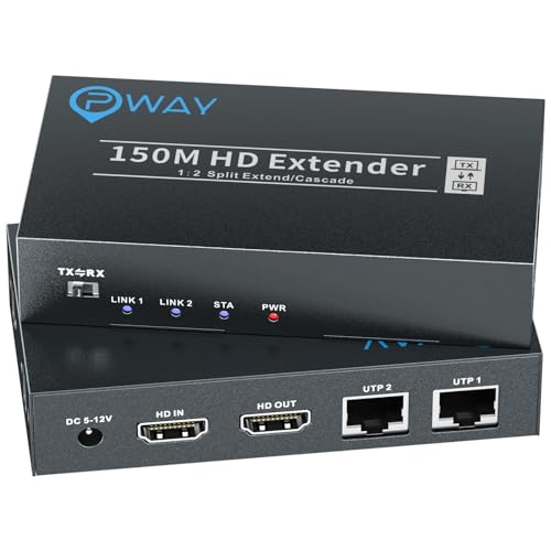 PWAY 500ft HDMI Extender, Cascade Splitter Mirror Multiple Videos, Remotely 1080P HDMI Over Ethernet Cat5e Cat6, Support Loopout, Daisy Chain, PW-DT267