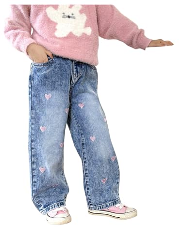 GORGLITTER Girl's Baggy Jeans Heart Print Casual Wide Leg Loose fit Denim Pants with Pockets