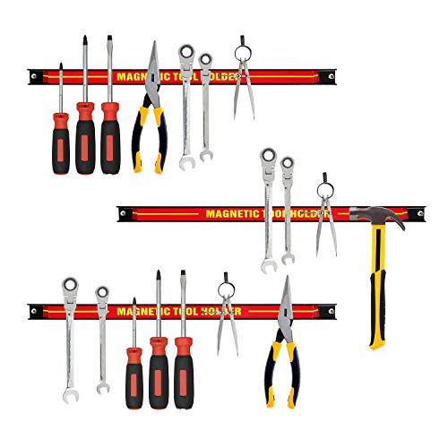 Bond Hardware Set of 3 Magnetic Tool Holder Rack - 18 Inch Heavy Duty Garage Wall Holder Strip for Tools - Tool Bar with Magnet for Screwdriver, Wrench
