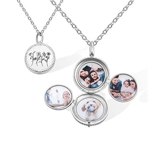 Collar con medallón de fotos expandible, collar con inicial personalizada, 4 fotos, plata de ley 925, regalos conmemorativos para mujeres y niñas, Plata esterlina Cover