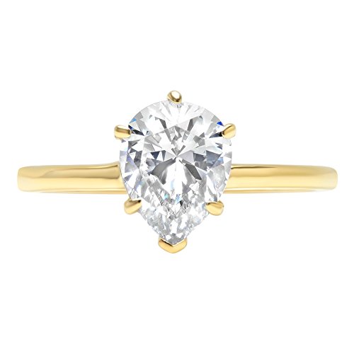 14K Yellow Gold 2.47Cttw Pear Cut Solitaire Moissanite Engagement Promise Ideal Vvs1 6-Prong Ring Statement Anniversary Bridal Wedding, Size 6 #TOP13