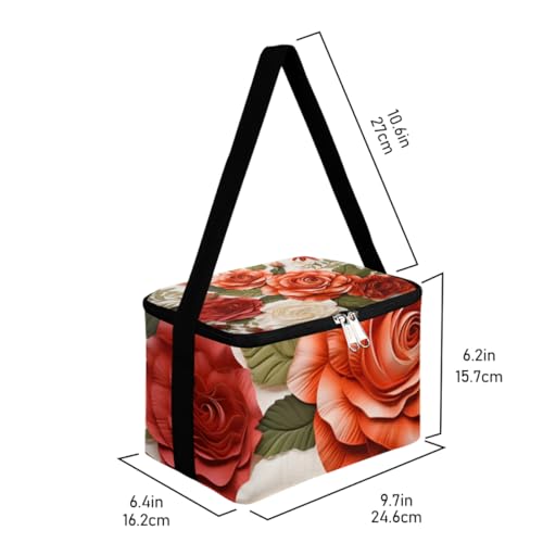 Lunch Bags for Women Men 9 Cans,Blooming Roses Hot & Cold Food Delivery Bag Insulated Grocery Bag Insulated Lunch Box Botanical Floral Cooler Bag for Office Work Picnic Beach