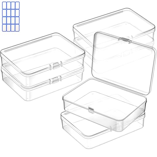 Image of DUOFIRE 6 Pcs Mini Plastic Storage Containers Box with Lid, 4.4x3.3x1.1 Inches Clear Rectangle Box for Beads, Jewelry, Game Pieces, Business Cards, and Craft Accessories