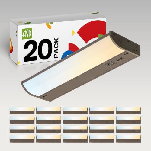 Image of ASD 20 Pack LED Under Cabinet Lighting, 12 inch 5W 325 LM, Dimmable Hardwired Under Cabinet Lights for Kitchen, 3000K /4000K /5000K, Under Counter Light Fixtures, ETL, Bronze, Bullnose Design
