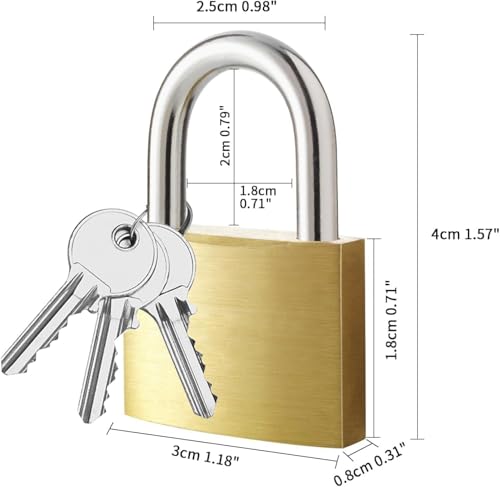 Image of 2pcs Solid Brass Padlock with Key, Small Pad Lock with Key, Padlocks with 6 Same Keys, Storage Lock Shackle for Locker Outdoor Indoor Use