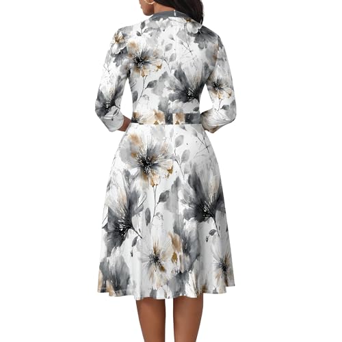 Image of PinkPatty Women's Casual A-line Midi Dresses 3 /4 Sleeve V Neck Fit and Flare Dress with Pockets