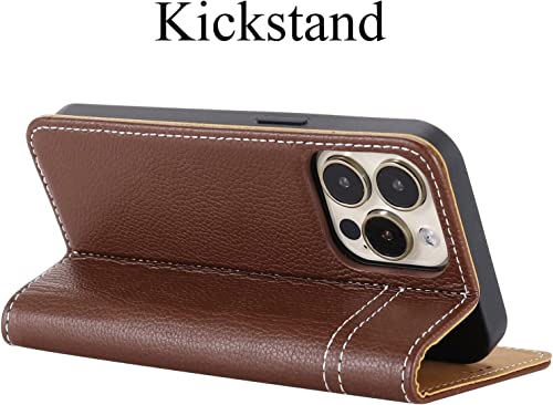 Étui portefeuille iPhone 14 en cuir véritable noir chic élégant - 4