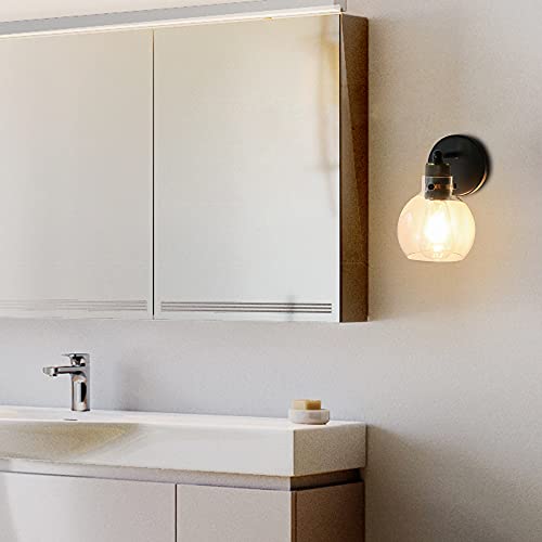 Image of MONKFISH Modern Industrial Wall Sconce Light with Glass Globe Shade, Black & Brass Wall Lamp Fixture for Bathroom, Bedroom, Hallway & Living Room, E26 Socket, UL Listed