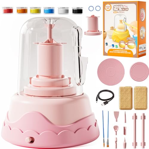 Four à poterie, Tour de poterie électrique avec réglage à 2 Vitesses, 8 Accessoires, Mini Tour de poterie, Amovible pour Le Nettoyage, kit d'outils de Travail de Bricolage Pink