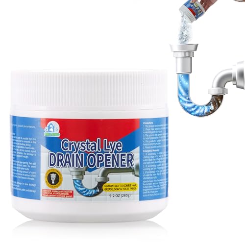 BELL BIRD Drain Opener, 9.2oz Crystal Lye Sodium Hydroxide, Clog Remover for Sinks, Drains, Showers & Bathtubs, Heavy Duty Pipe Cleaner (1 PCS)
