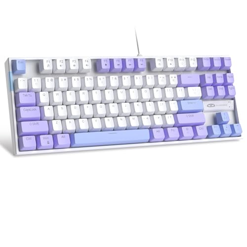 Image of MageGee 75% Mechanical Gaming Keyboard, Red Switch, LED Blue Backlit, 87 Keys Compact TKL Wired Computer Keyboard for Windows Laptop PC Gamer - White /Purple