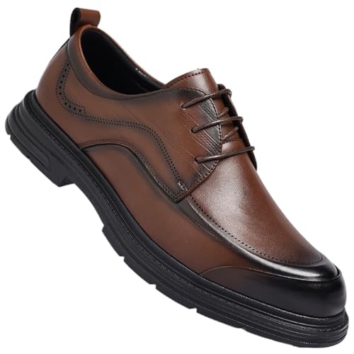 Men's Business Casual Dress Shoes Breathable Leather Oxfords All Season Formal Work Shoes Stylish Office Wear(Brown,8)