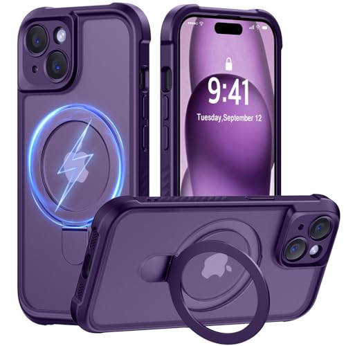 MOCCA Magnetic for iPhone 15 Case with Stand,Deep Purple