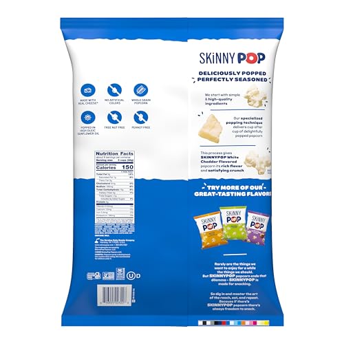 Image of SkinnyPop White Cheddar Popcorn, Whole Grain Gluten-Free Snack, 8 oz Bag
