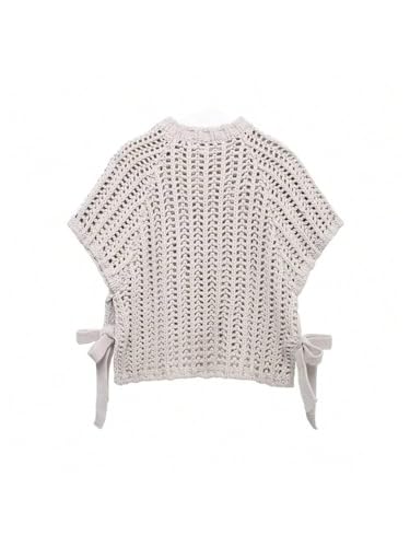 GORGLITTER Women's Side Tie Crochet Cropped Sweater Hollow Out Short Dolman Sleeve Crew Neck Open Knit Tops2