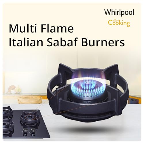 Image of Whirlpool 70cm 4 Burner Auto Ignition Hob | EVOLVE HYBRID HD 704 BRASS EC | SABAF Brass Burners | 8mm Toughened Black Glass | 10-Year Glass & 5-Year Burner & Valve Warranty