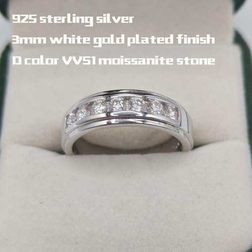 Moissanite Mens Wedding Band D Color VVS1 925 Sterling Silver Engagement Rings 7 Round Cut Eternity Promise Ring Size 7-132