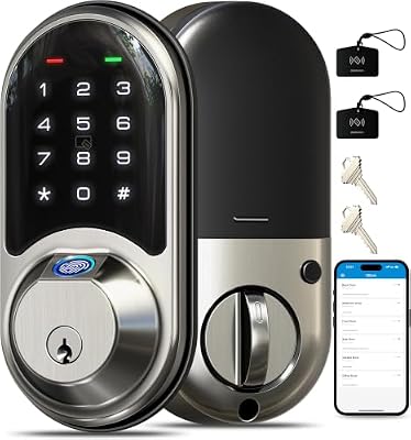 Veise RZ07 Fingerprint Smart Lock, 7-in-1 Smart Locks for Front Door, Keyless Entry Door Lock with App Control & Auto-Lock, Biometric Electronic Touchscreen Keypad Deadbolt, Satin Nickel