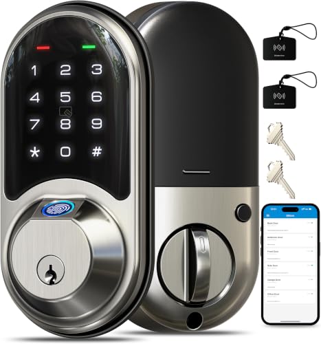 VEISE AMZ Veise RZ07 Fingerprint Smart Door Lock Deadbolt, App Control, Satin Nickel