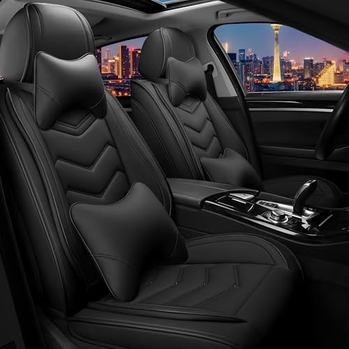 Image of CTDS Car Seat Covers for VW Tiguan 2009-2026, Stylish Sport Seat Cover, Premium Nappa Leather Car Seat Cover. Automobile Seat Covers Sets.(Luxury 2 Seats /Pure Black)