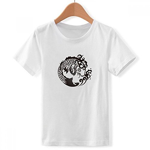 T-shirt poissons blanc au dessin de vagues multicolores avec col rond XL