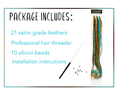 Feather Headz 21 Natural & Turquoise Color Hair Feathers - 7"- 12 Inch Long - Feathers For Hair Extension thumb #1