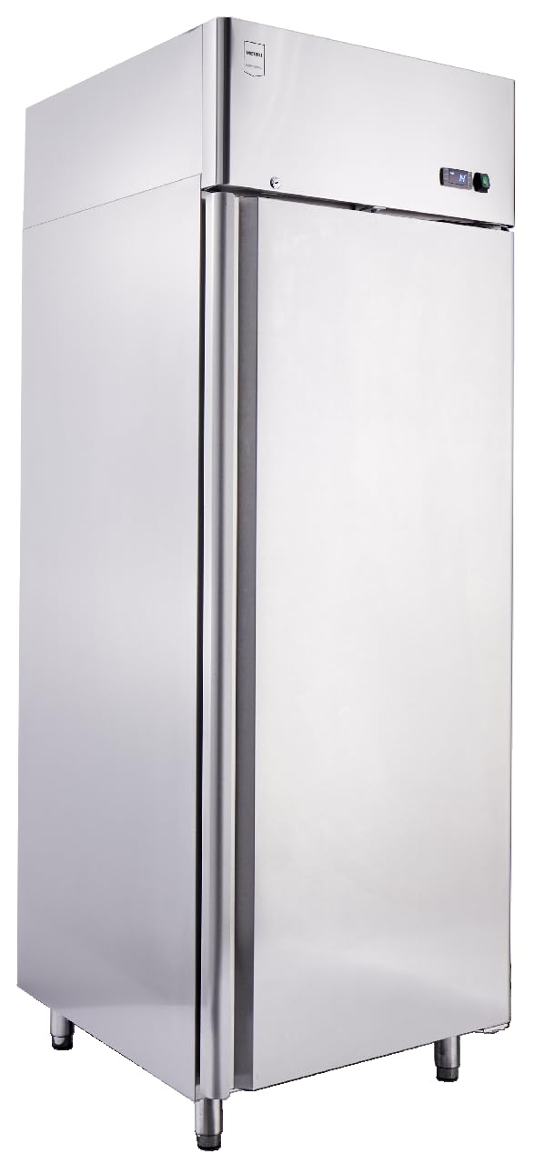 METRO Professional Frigorifero GRE2700, acciaio inox, 3 ripiani regolabili, sbrinamento automatico, refrigerazione ventilata, 455 l, 220 W, con serratura, argento