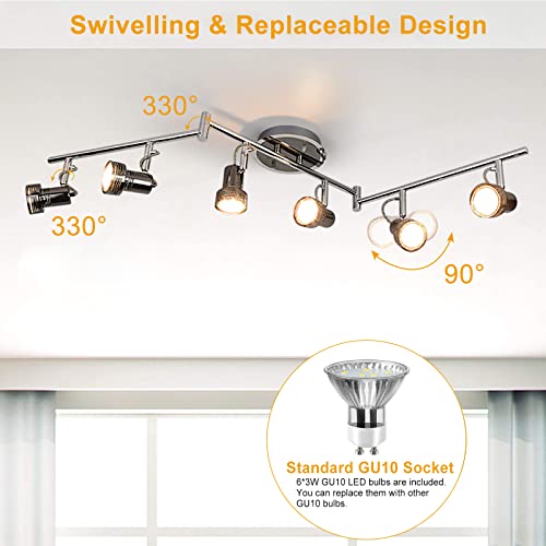 Depuley Modern 6-Light Led Track Lighting Fixtures, Directional Kitchen Ceiling Spotlight, Flush Mount Foldable Track Light Kit For Living Room Dining Room Office, Rotatable Heads, Swing Arms #TOP2