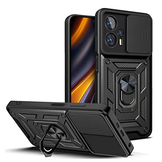 CCSmall Capa resistente para Xiaomi Poco X4 GT 5G com janela de câmera deslizante, capa de telefone de proteção resistente com suporte de anel para Xiaomi Poco X4 GT SJ preta