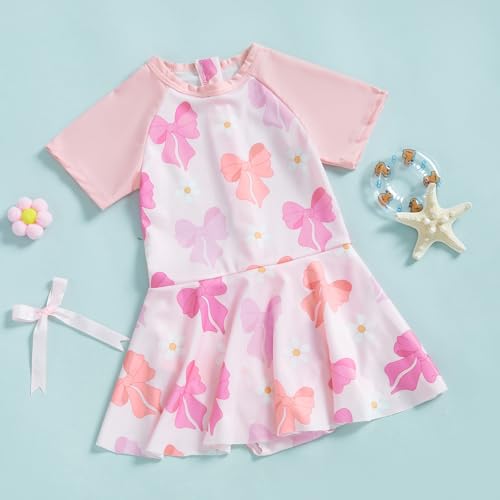 Toddler Girls Swim Dress Short Sleeve Zipper Ruffle Swimsuit Floral Bathing Suits Kids Rash Guard Swimwear Beachwear2