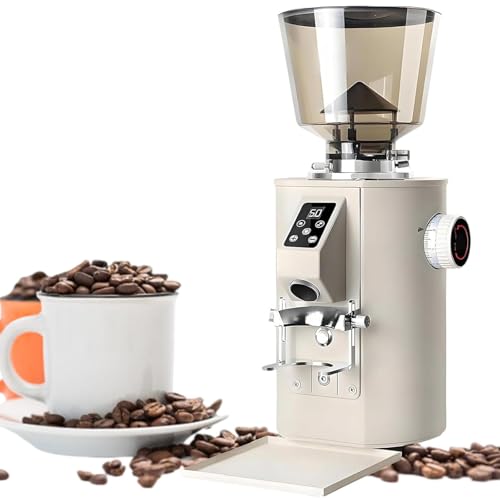 DDZJTPP Molinillo Café Comercial 350W,Fresa Plana De Acero Inoxidable 64 Mm,Molinillo Eléctrico Granos Café 453G,Dosificación Dual 9 Configuraciones Precisas for Espresso/Goteo/Vertid White