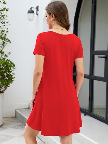 Image of KORSIS Women's Dresses Summer Casual T-Shirt Short Sleeve Criss Cross V Neck Swing Beach Vacation Sundress Dress with Pockets