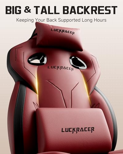 Image of GTPLAYER Gaming Chair for Adults, Ergonomic High Back Chair with Footrest | Big & Tall Computer Video Gaming Chair, Comfort Wide Seat with Lumbar Support for Big /Tall, Office /Home, Leather, Wine Red