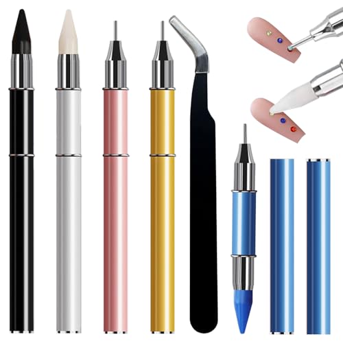 SILPECWEE Caneta apontadora de strass, 5 peças, ferramenta de pontilhamento de unhas de ponta dupla