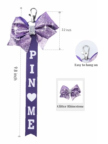 Image of Cheer Pin Me Ribbon Cheerleader Pin Me Bow Cheer Bow Keychain with Rhinestones Cheerleading Sports Accessory Gift