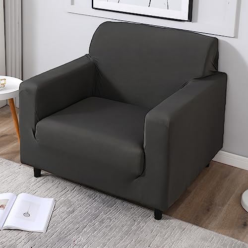 Image of HOKIPO Elastic Stretchable Single Seater Sofa Cover, Dark Grey (AR-4277-E21)