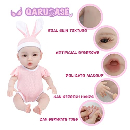 Qaruqase Lifelike Full Silicone Baby Dolls,19 Inch Reborn Baby Dolls, Not Vinyl Dolls, Eyes Open Realistic Skin Texture Newborn Girl Toddlers, Soft Body Waterproof Doll #TOP3