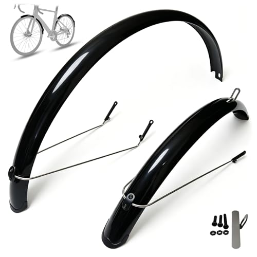 Adjustable Bike Fenders Set for 700c x 50mm Fits Up to 45mm Tire Width Plastic Fenders (Black)