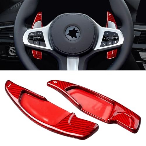 Real Glass Fiber Paddle Shifter Extension Cover Compatible with BMW 2 3 4 5 6GT 7 8 G01 G38, X3 X4 X5 X6 X7 M5 M8 X3M X4M X5M X6M XM Z4 Steering Wheel Paddle Shifter 2016-2025-Red