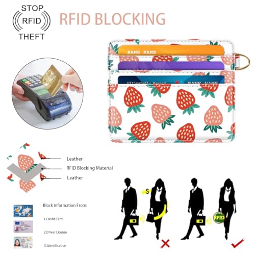 Image of Slim Minimalist Front Pocket RFID Blocking Credit Card Holder Small Wallet Cute Card Cases for Women,Strawberry
