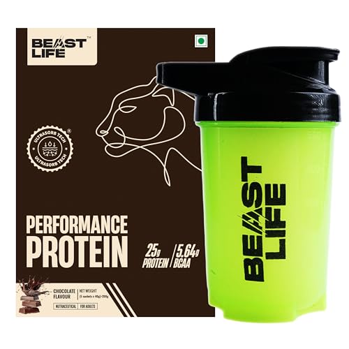 Image of BeastLife Performance Yeast Protein Powder | 25g Protein | Chocolate with Free Shaker |NABL Lab Certified | High Absorption for Muscle Growth |Smooth & Light, Easy to Digest with Ultrasorb Tech|5.64g BCAA | Best For Gut | Beta Glucan | Improves Immune Function | Pack of 5| 200g