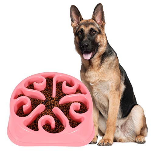 dog slow feeder pink - JASGOOD Large Dogs Bowl,Fun Slow Feeder Dog Bowl,Anti-Gulping Dog Slow Feeder Stop Bloat,Eco-Friendly Durable Big Pet Bowl (C-Pink)