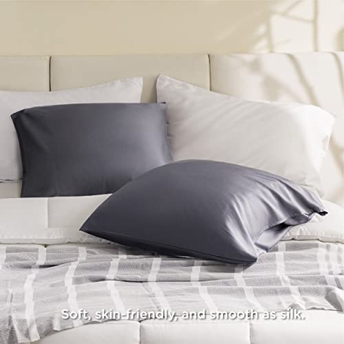 Bedsure Euro Throw Pillow Covers 2 - Grey Cooling Pillow Cases For Sofa Couch Bed Chair, Rayon Made From Bamboo, Soft & Breathable Square Cushion Cover Pillowcases With Envelope Closure, 26X26 Inches #TOP1